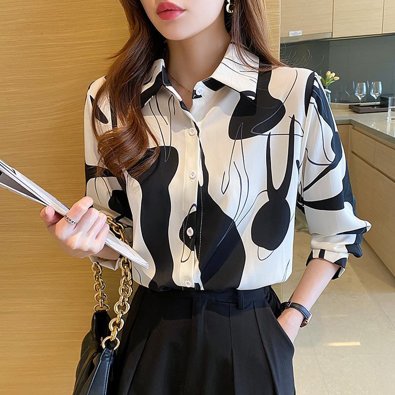 Print Shirts & Blouses for Women Fine Elegant Fashion Chic Chiffon Woman Top