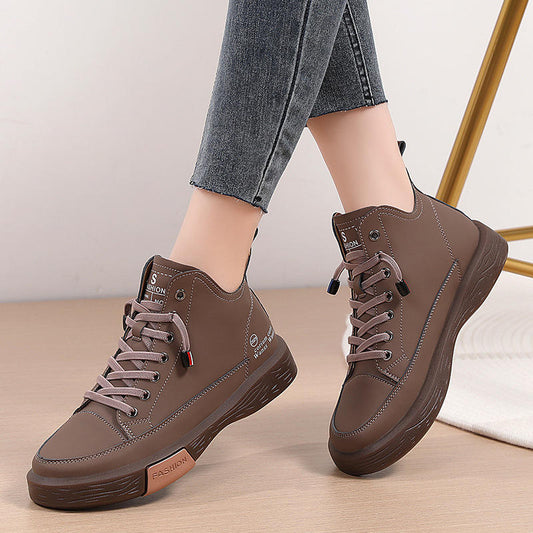 Women Casual Genuine Leather Soft Sole High Top Walking Sneaker Girl Student Sport Jogging Shoes Flats Trendy  Ankle High Sneakers