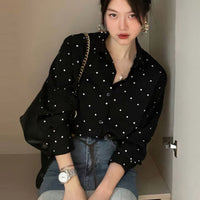 Chic Polka Dot Long Sleeve Shirt Women's Turn-down Collar French Style Simple Design Spring Summer New Arrival