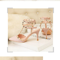 PUMPS High-heeled Shoes Female Pointed Stiletto Sexy Nightclub Word With Rivets Wild Sandals Female Summer