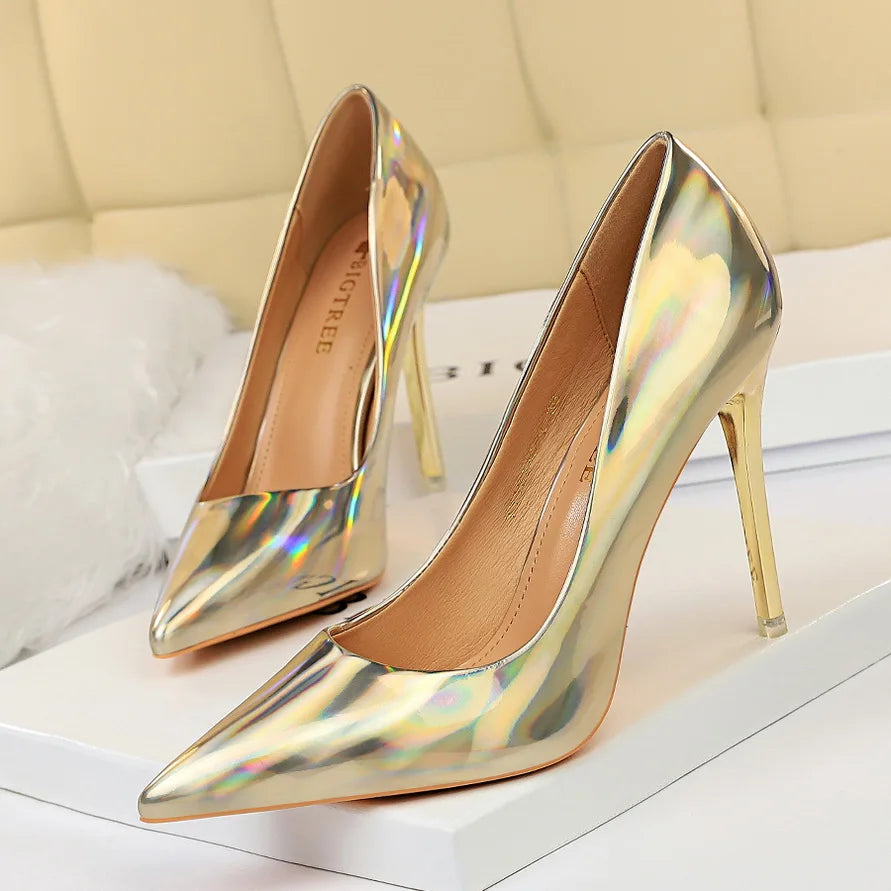 Women 10.5cm High Heels Valentine Pumps Luxury Glossy Stripper Stiletto Wedding Bridal Fetish Shoes
