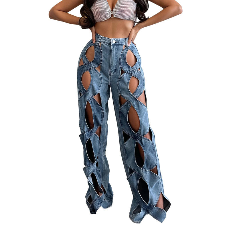 Women Vintage Cutout Hollow Out Criss Cross Straight Denim Fashion  High Waist Wide Leg Jeans Trousers Natalia Home Fashion    Natalia Home Fashion