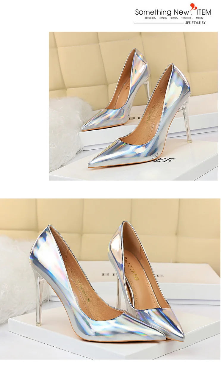 Women 10.5cm High Heels Valentine Pumps Luxury Glossy Stripper Stiletto Wedding Bridal Fetish Shoes