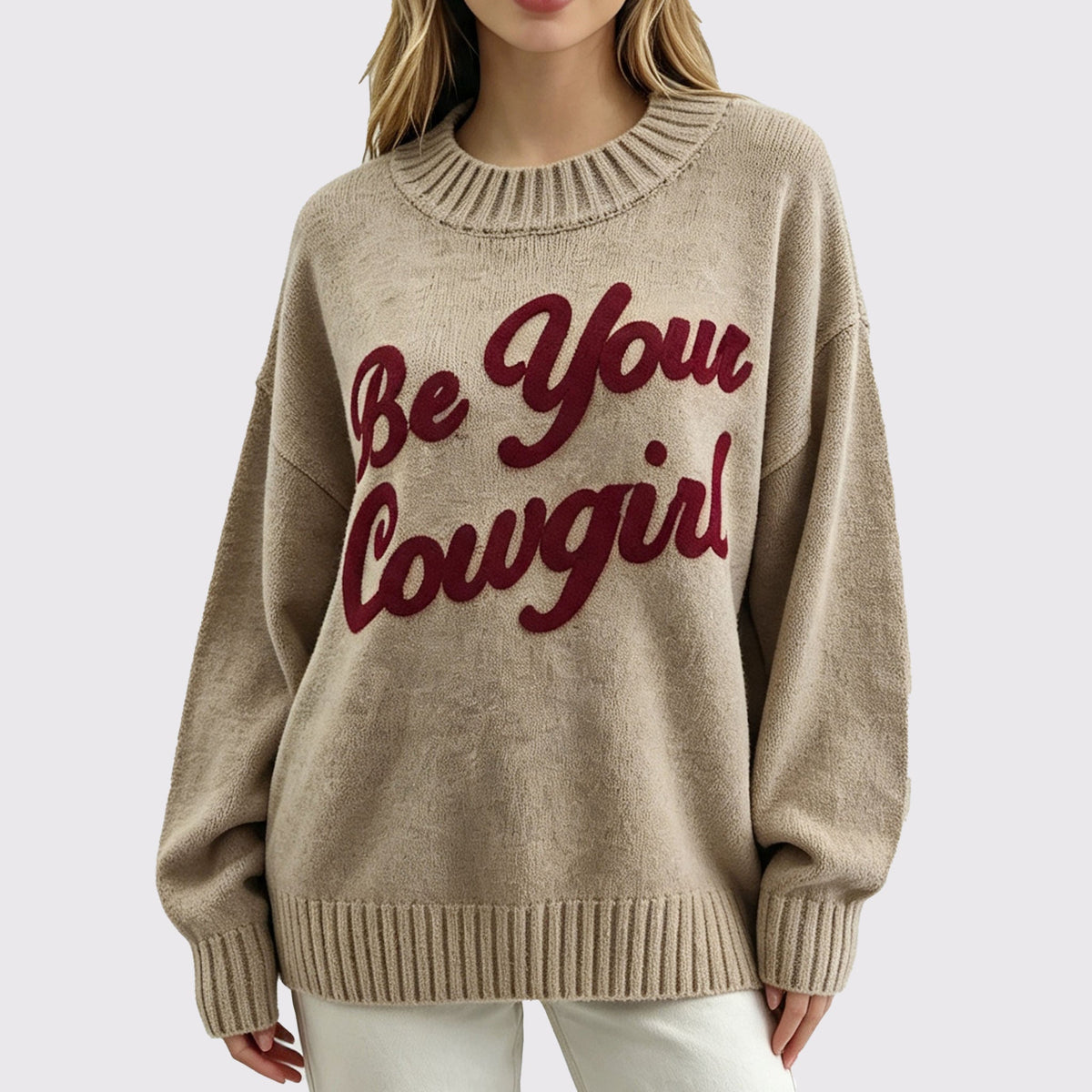 Women's Round Neck Tight Knit Sweater, Anti Pilling Breathable Casual Embroidery Pullover Sweater Natalia Home Fashion    Natalia Home Fashion