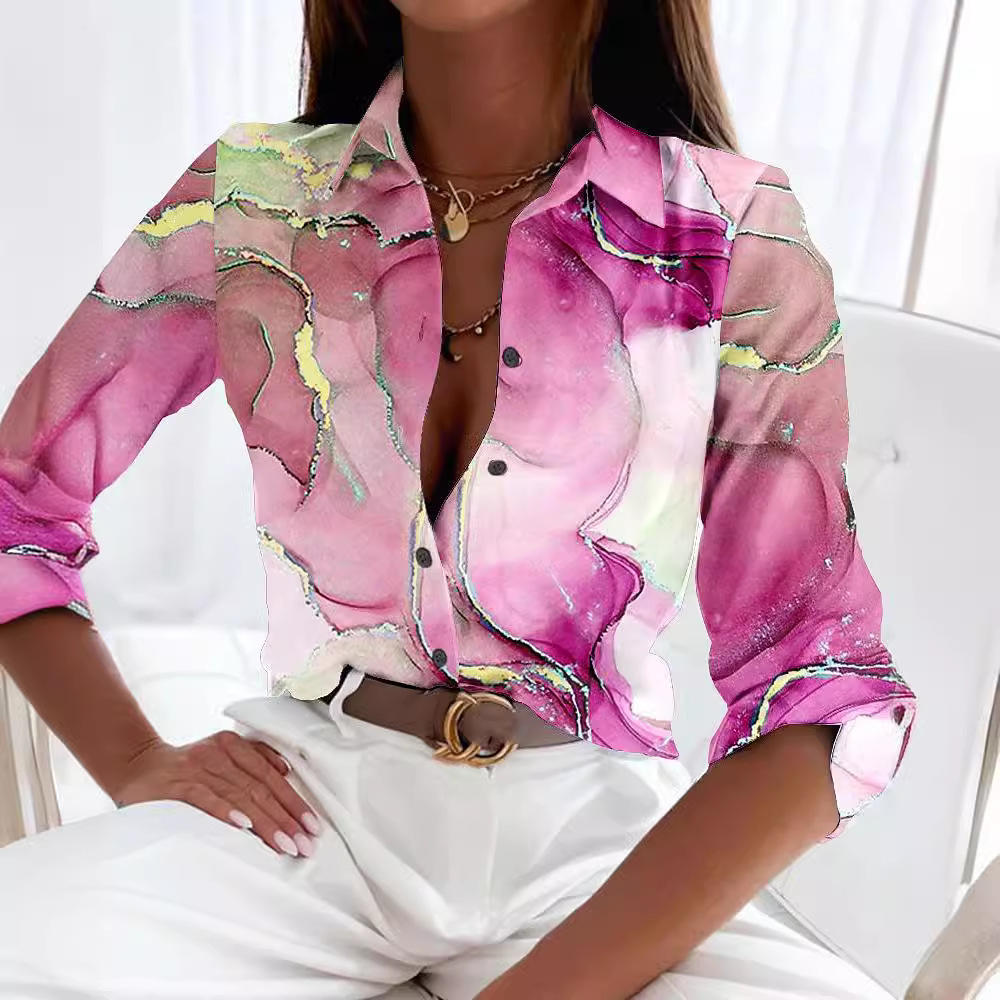 Women's Shirts Loose Fashion Shirts Women's Casual Long Sleeve Ladies Tops Women's Long-Sleeved Blouse Printed Floral 3D Floral Chiffon