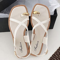 Women's Roman Style Toe-Over Sandals Flat Bottom Outdoor Wear Crossbody PVC Material Anti-Slip Low Heel Footwear