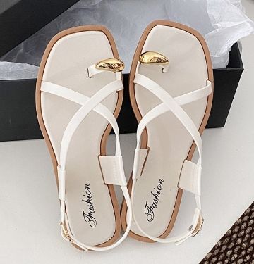 Women's Roman Style Toe-Over Sandals Flat Bottom Outdoor Wear Crossbody PVC Material Anti-Slip Low Heel Footwear
