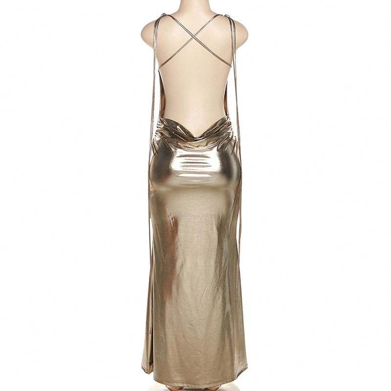 Women's Camisole Dress Low-cut Sexy Off Shoulder Backless Pleated Hip Wrap Long Dress Sexy Party Summer Fashion
