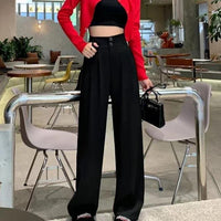 High Waist  Suit Pants Women Straight  Office Ladies Trousers Fashion Button Loose Spring Female Streetwear