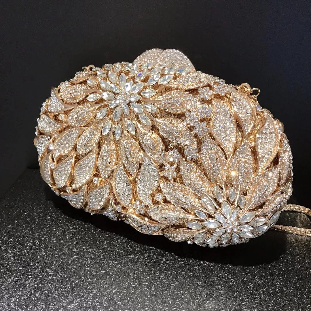 Luxury Crystal Clutch Purse Evening Bags Clutches Rhinestone Women Party Bag Diamond Leaves Shoulder Bags