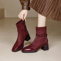 Women's Side Zipper Boot High Heel Short Boot Winter Mid-Calf Boot Chinese Style National Wedding Boot