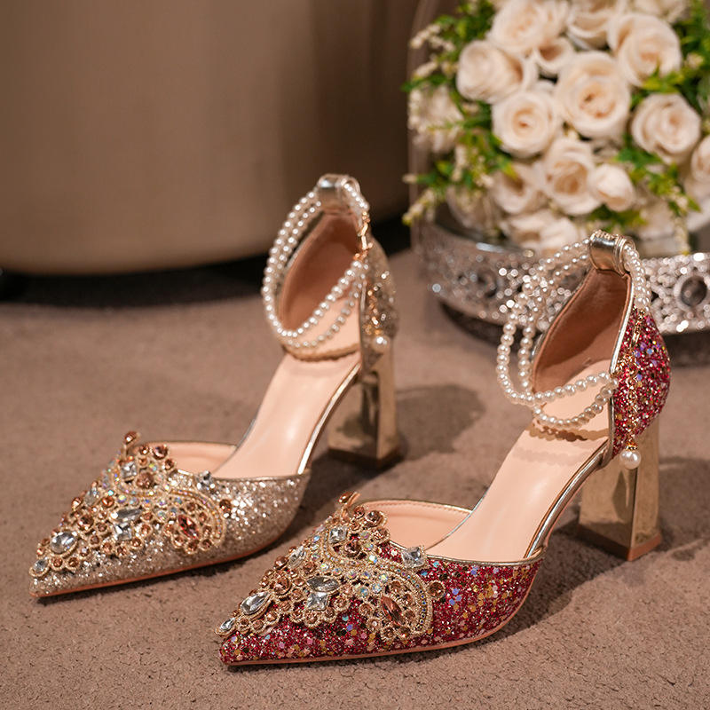 Crystal Women Wedding Shoes Rhinestone High Heels Ankle Strap Stilettos Women Crystal Party Dress Sandals