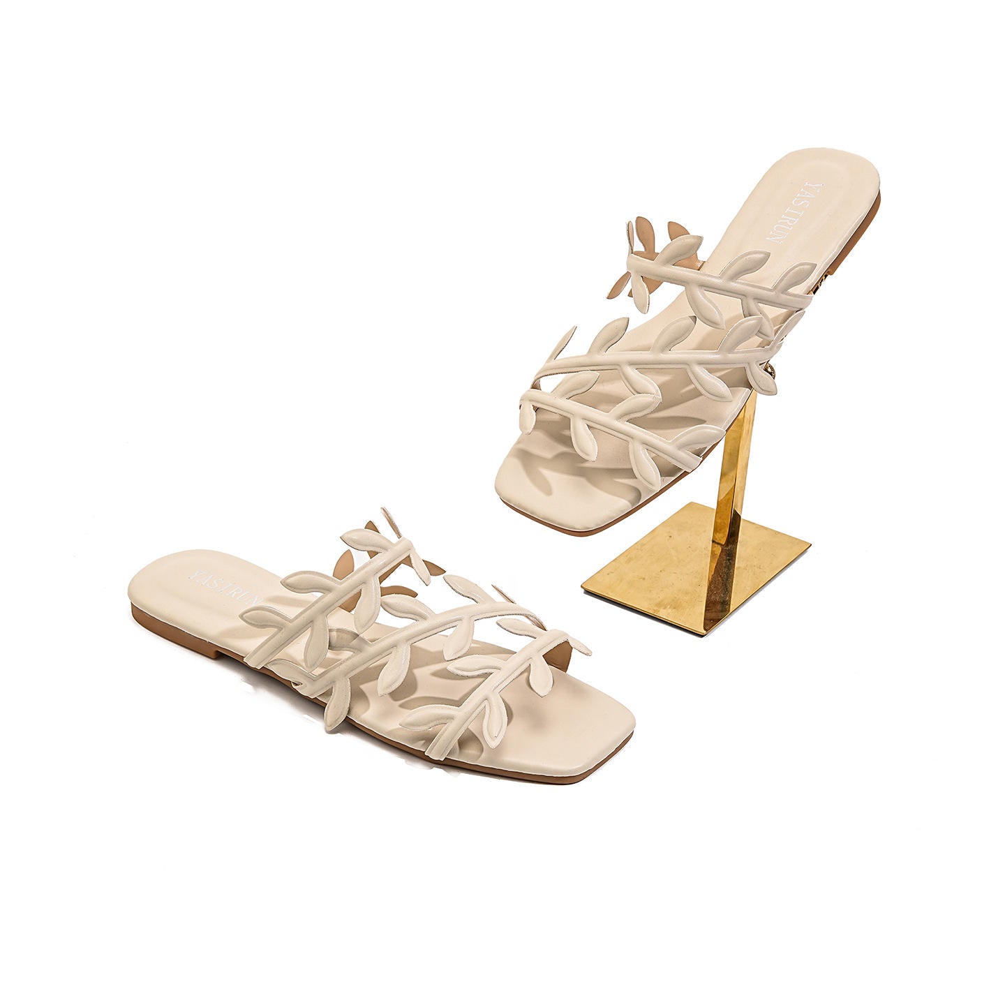 Leaf Pattern Women's Sandals Outdoor Wear New Style Beach Flat Bottom Slip-On Holiday Comfortable Breathable Flats