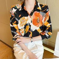 Vintage Style for Women Long Sleeve Flower Printed Spring Autumn semi formal Style Elegant Single Breasted Shirt