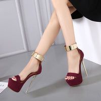 Fashion Design Metal Ankle Cover Strap Women Sexy 16CM Sandals Platform High Heels Party Club Stripper Pole Dance Shoes