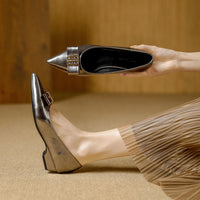 Sheepskin Bow Knot Casual wear Flats  Women's Work Pointed Toe Single Shoes small wedge style Heel