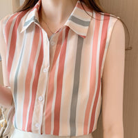 Stripe Women Blouse Casual Shirts Summer Female Clothing Sleeveless  Elegant and Youth Woman Blouses Basic Shirts and Blouses