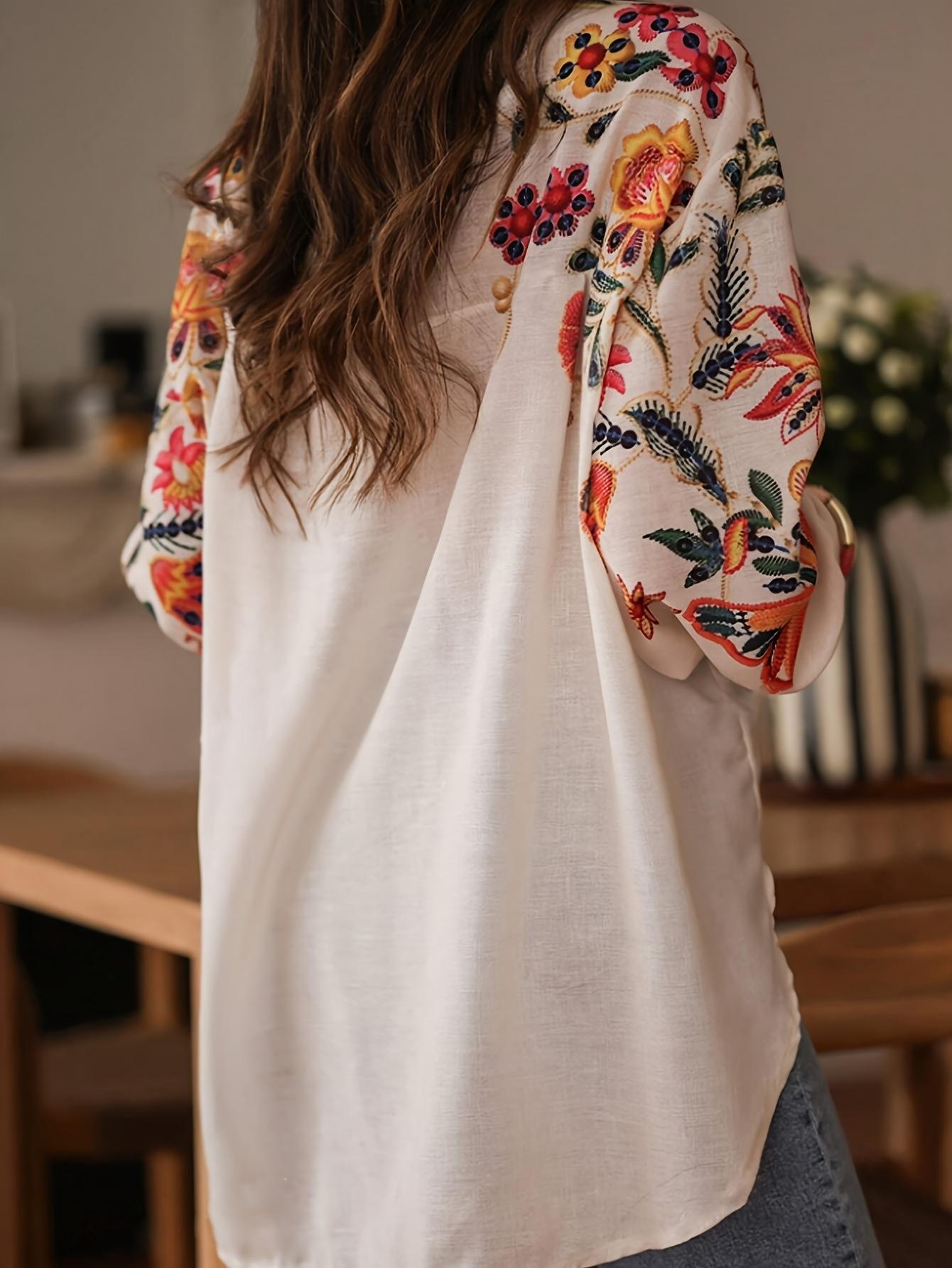 Women's Printed Shirt Long Sleeve Loose Button Cardigan Top Trendy Fashion Casual Blouses for Female