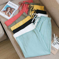Casual Baggy Wide Leg Trousers Women Summer Thin Comfy Breathable Ankle Length Pants Vintage Loose Cotton Linen Straight Pants