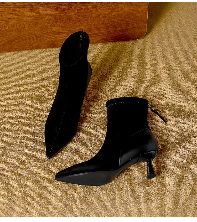 Pointed Toe Women's High Heel Ankle Boots Fashion Elegant Dancing Party Shoes Women's Stretch Slim Short Booties