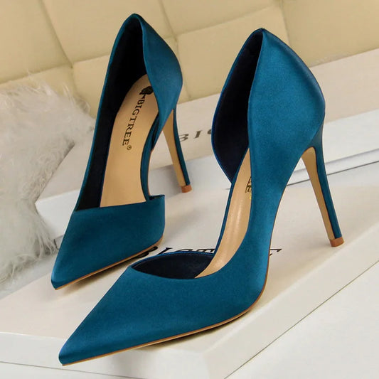 Sexy Woman Pumps Women Heels Silk High Heels Women Shoes Stiletto Heels 9.5 Cm Ladies Shoes