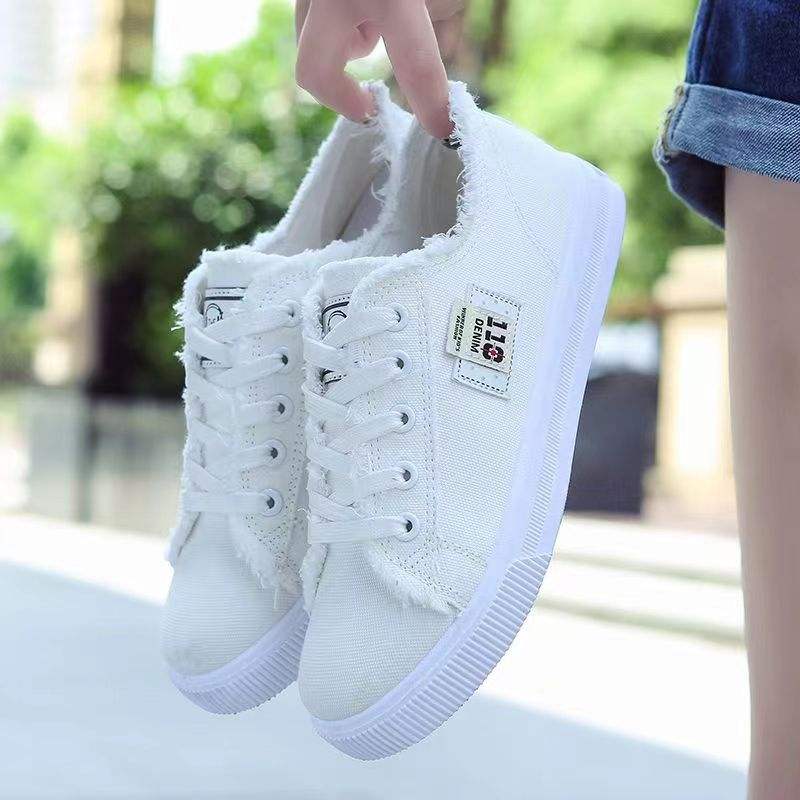 Women Canvas Sneaker Low Top Denim Sneakers Ladies Lace-Up Flat Canvas  Board Shoes Female