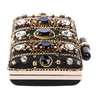 Women's Black Crystal Clutch Purse Luxury Formal Cocktail Party Evening Bag High Fashion Bead Diamonds Handbags