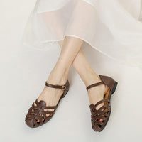 Luxury designer sandals Hollow Low-heeled Closed-toe Sandals for Women for Summer Outdoor Wear Roman Shoes