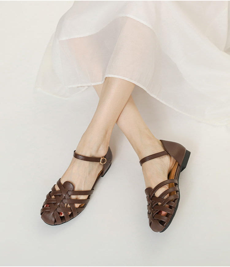 Luxury designer sandals Hollow Low-heeled Closed-toe Sandals for Women for Summer Outdoor Wear Roman Shoes