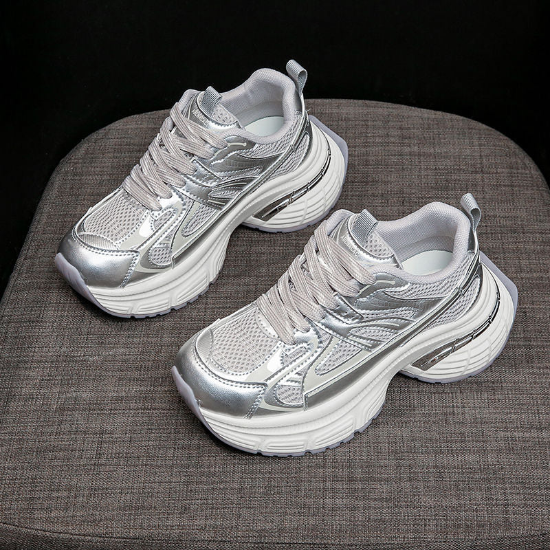 Respirable Thick Bottom Dad Shoes for Women in All Seasons Breathable Fashionable Flat Heel Anti-Odor Casual Footwear