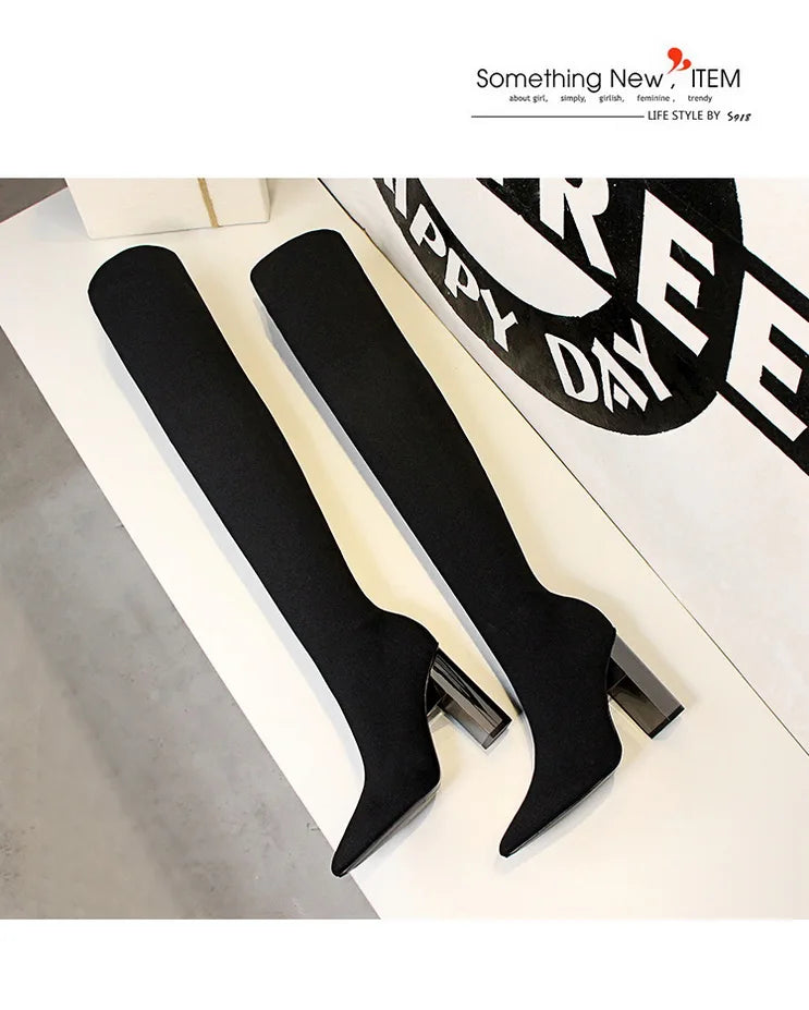 Sexy Slim Over-the-Knee High Heel Knee High Boots Women Long Boots Metal Heel Shoes
