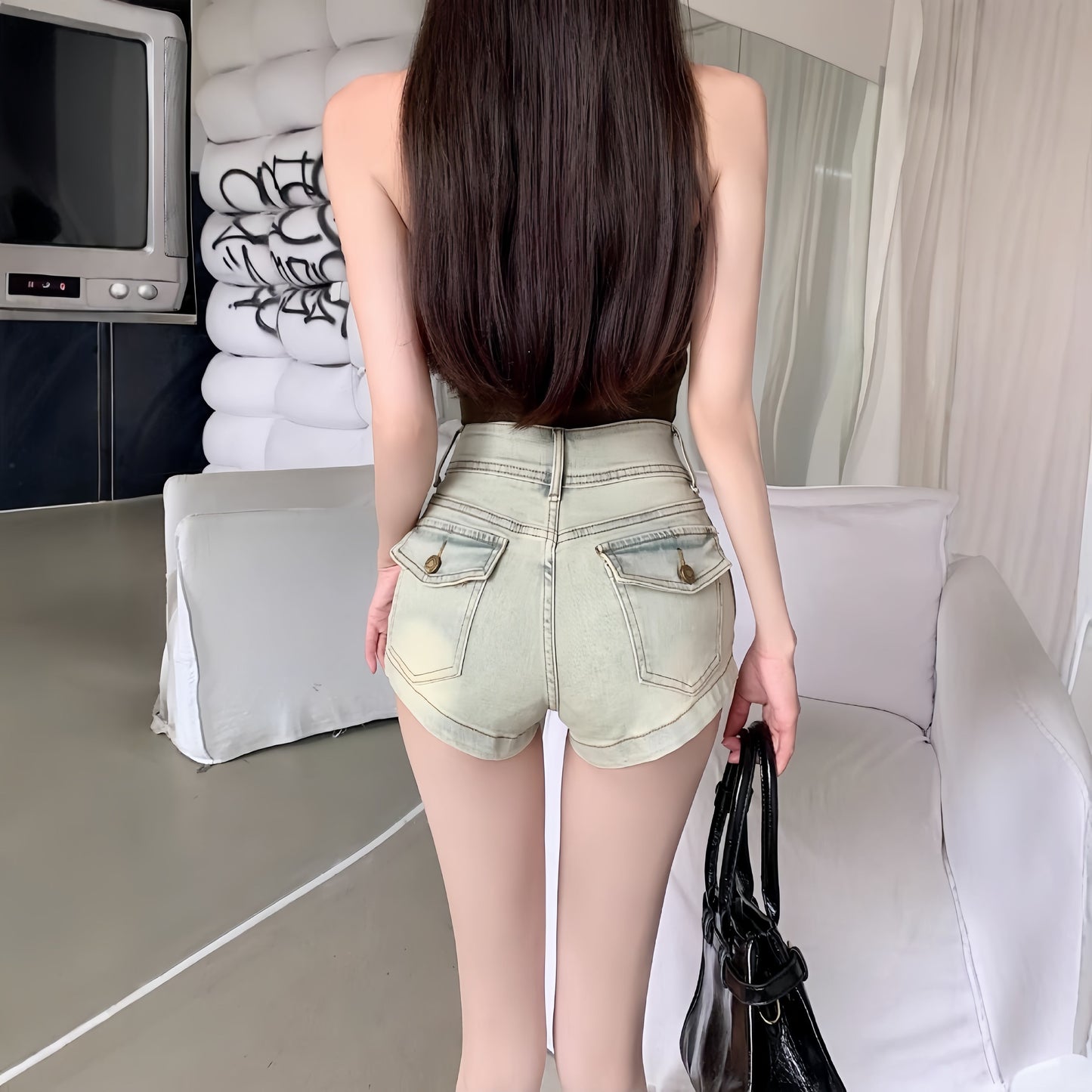 High Waist Distressed Slim Straight Jeans Short Shorts Hot Pants Spicy Girl Summer Fashion Women's Clothing
