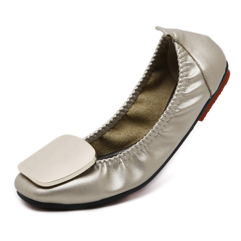 Light Metal buckle roll-up flats ladies shoes cozy moccasins sequined cloth foldable ballet flats