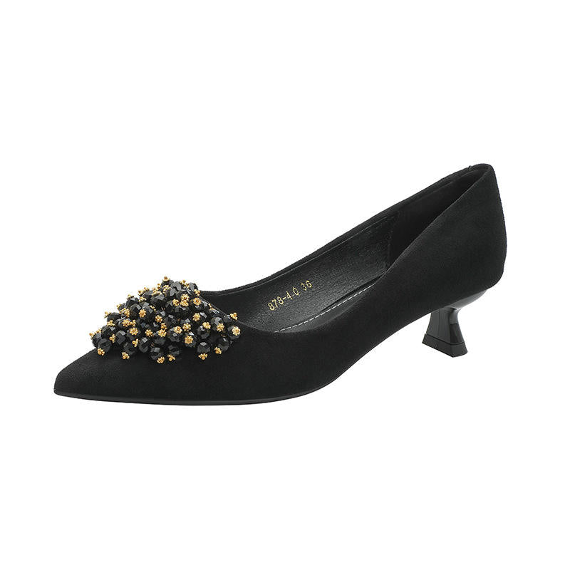 Pointed Toe Thin Heel High Heels Rhinestone Slip-On Commuter Women's Shoes