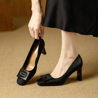 Square Toe Comfort Soft Office Shoes Daily Outdoors Women Shoes 7CM Thick High Heels Shallow Mouth Fashion Party Shoes