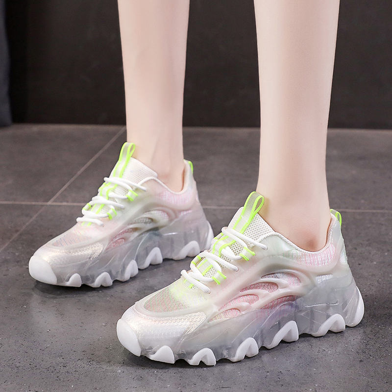 Women's Mesh Dad Shoes Breathable Running Sports Sneakers Hollow out Casual Glow in Dark Chunky Rubber Sole