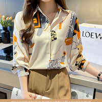 Spring Chiffon Shirt Women's Long-sleeved Printed Color Niche Chiffon