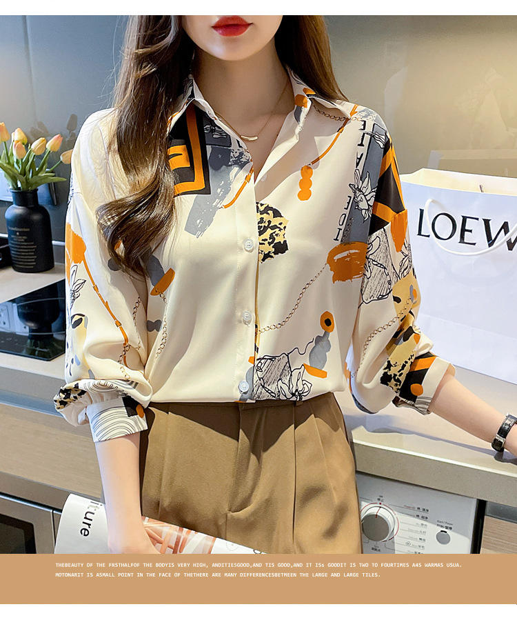 Spring Chiffon Shirt Women's Long-sleeved Printed Color Niche Chiffon
