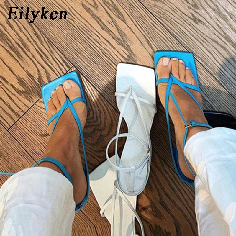 Square Head Ankle Strap Sandals Women Fashion High Heel Gladiator Narrow Band Party Dress Pump Shoes