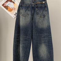 Irregular Hole Vintage Jeans Women Distressed Washed Wide Leg Loose Denim Pants Natalia Home Fashion    Natalia Home Fashion