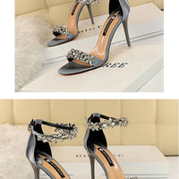 Open Toe Rhinestones Sandals Women New Designer Sexy High Heels Sandals Female Shoes Summer Heeled Sandals
