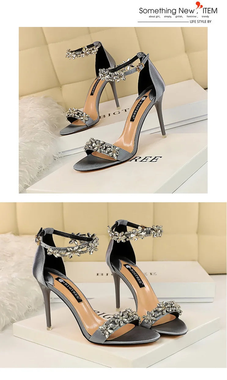 Open Toe Rhinestones Sandals Women New Designer Sexy High Heels Sandals Female Shoes Summer Heeled Sandals