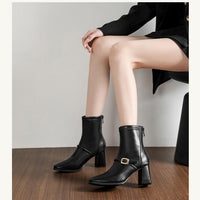 Thick Heel Elastic Slim Women Ankle Boots Fashion Square Toe Autumn Winter Ladies Elegant Mordern Short Booties