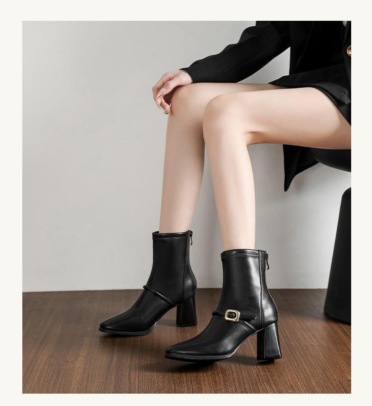 Thick Heel Elastic Slim Women Ankle Boots Fashion Square Toe Autumn Winter Ladies Elegant Mordern Short Booties