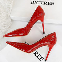 Woven Pattern Woman Pumps Patent Leather Pumps Shoes Women High Heels Lady Stiletto Sexy Party Shoes