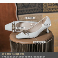 Luxury Women White Low Heels Sandals Designer Kitten High Heels Stone Pattern Vintage Office Ladies Party Shoes