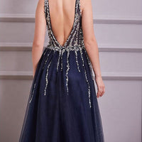 Evening Dress Luxury A-Line  Thin Straps Crystal Beaded Open Back formal Floor Length ball Gown Natalia Home Fashion    Natalia Home Fashion