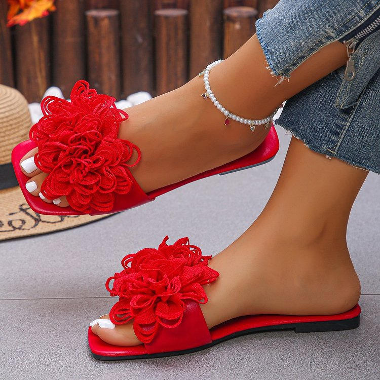 Women's Casual Floral Sandals Flat Bottom Beach Slippers Fashionable Comfortable PU Leather Outerwear Rubber Sole - Natalia Home Fashion