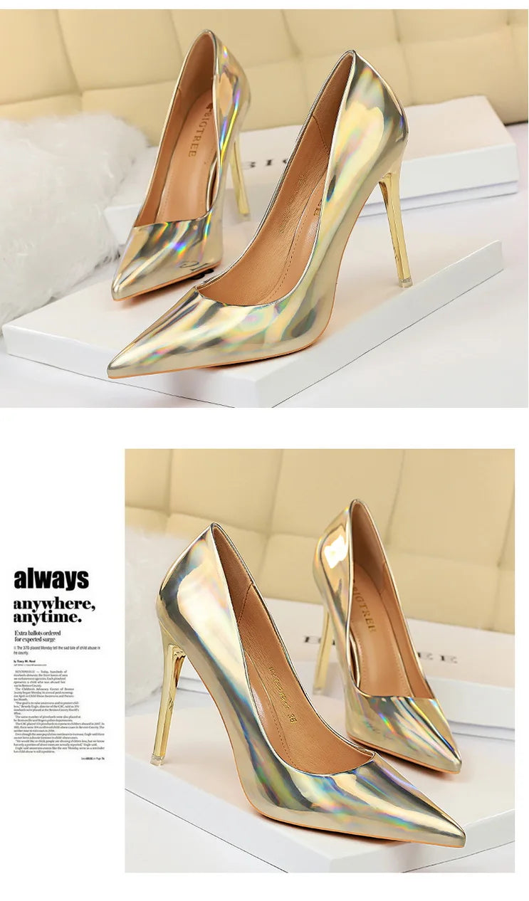 Women 10.5cm High Heels Valentine Pumps Luxury Glossy Stripper Stiletto Wedding Bridal Fetish Shoes