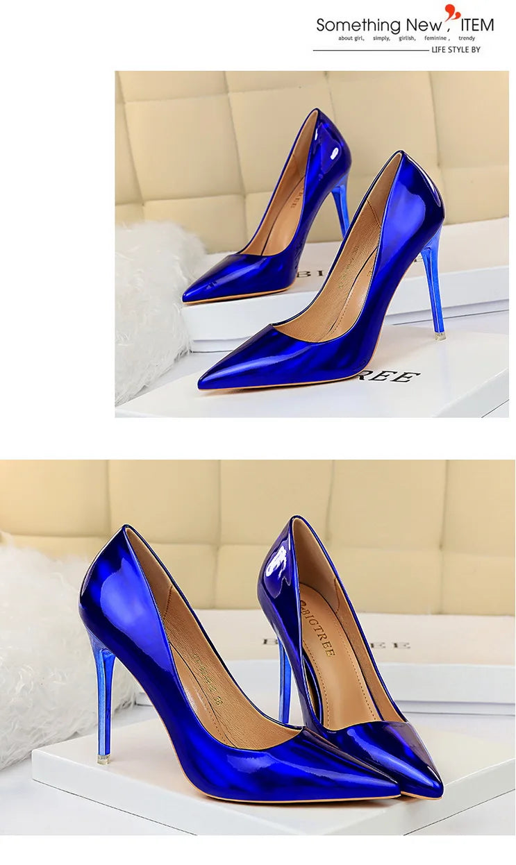 Women 10.5cm High Heels Valentine Pumps Luxury Glossy Stripper Stiletto Wedding Bridal Fetish Shoes